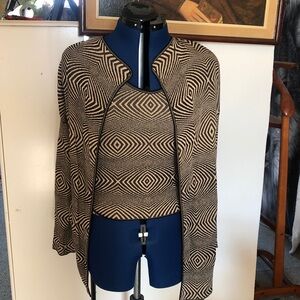 Escada 2 piece knit top set; tank & long sleeve outer top - geometric tribal